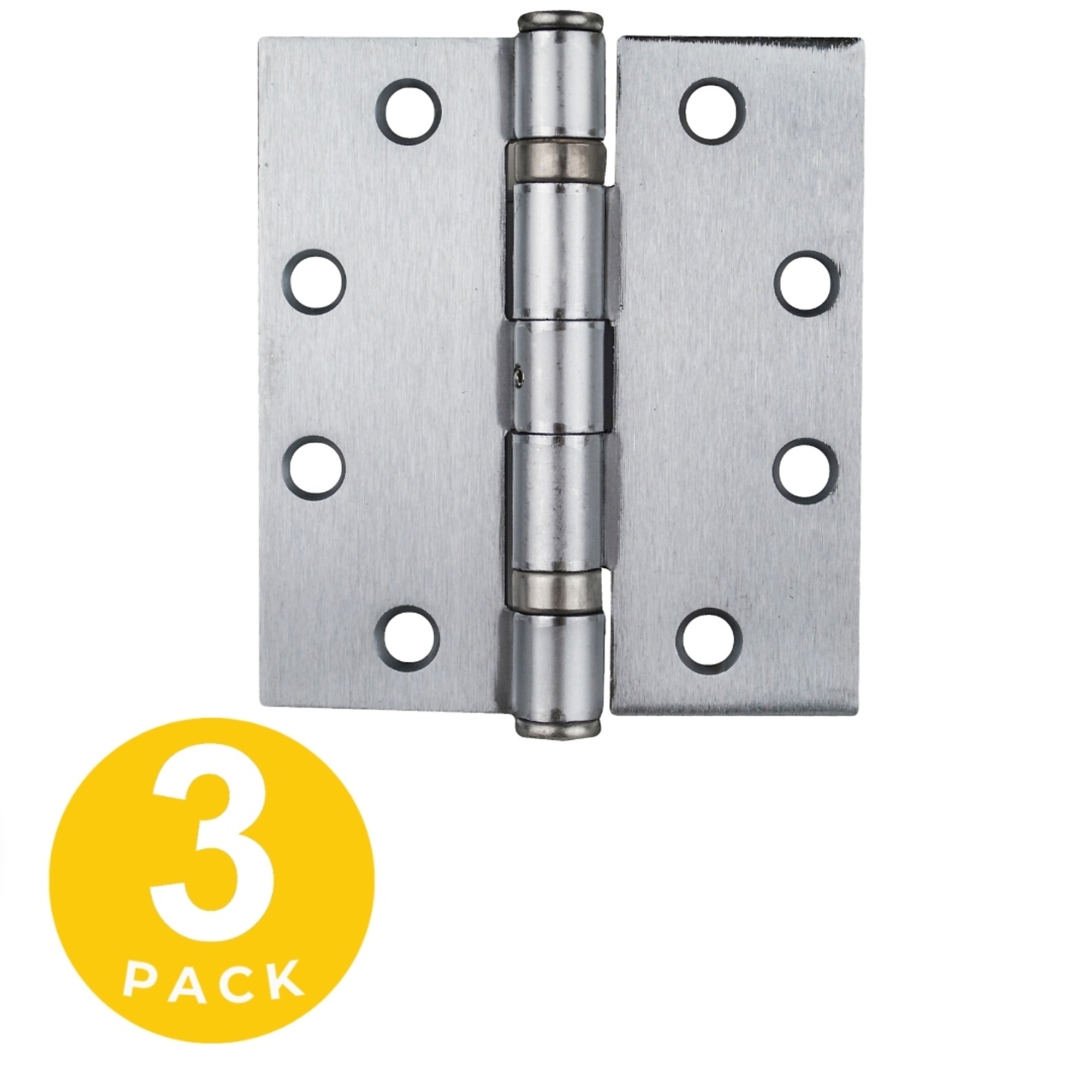 Global Door Controls Ball Bearing Full Mortise Door Hinge — 4.5in. x 4in., 5/32in. Radius, Brushed Chrome, Non-Removable Pin, 3 Pcs, Model# CP4540BBRNRP26D-3